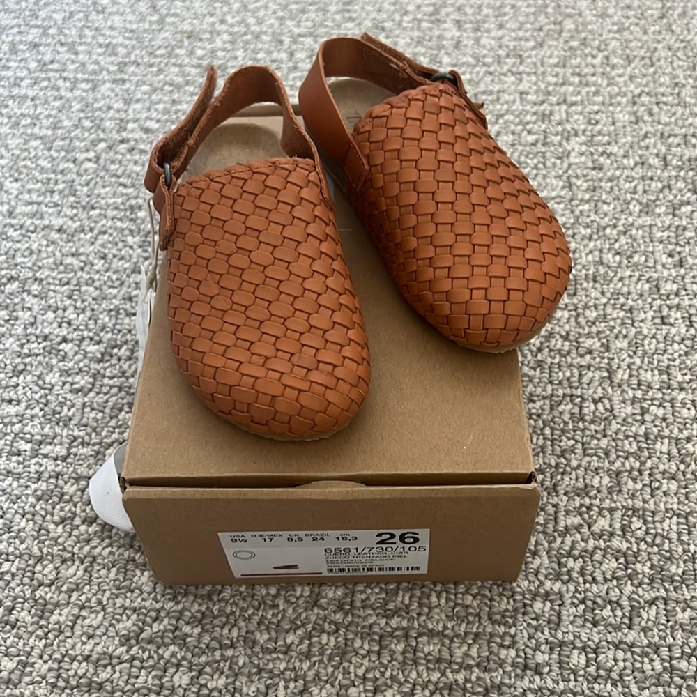 New Zara Baby Braided Woven Leather Clogs Mules Shoes Brown 26 9.5